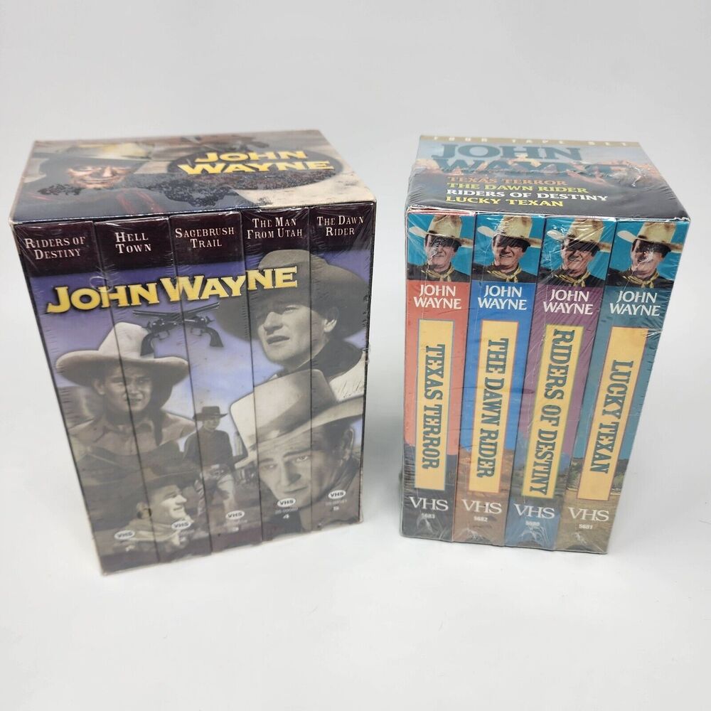 John Wayne 2 VHS Box Sets Total 9 Video Tapes New Factory Sealed 1997 & 1993 VTG